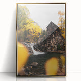 Old Mill by the Waterfall - Rustic Autumn Landscape Art