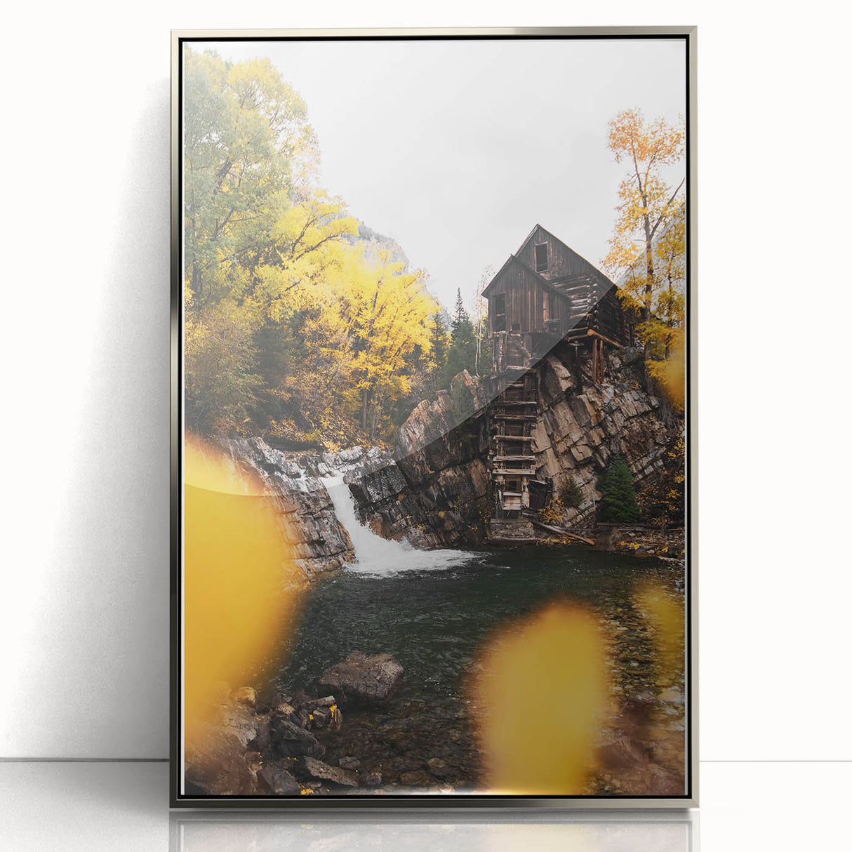 Old Mill by the Waterfall - Rustic Autumn Landscape Art
