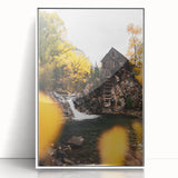 Old Mill by the Waterfall - Rustic Autumn Landscape Art