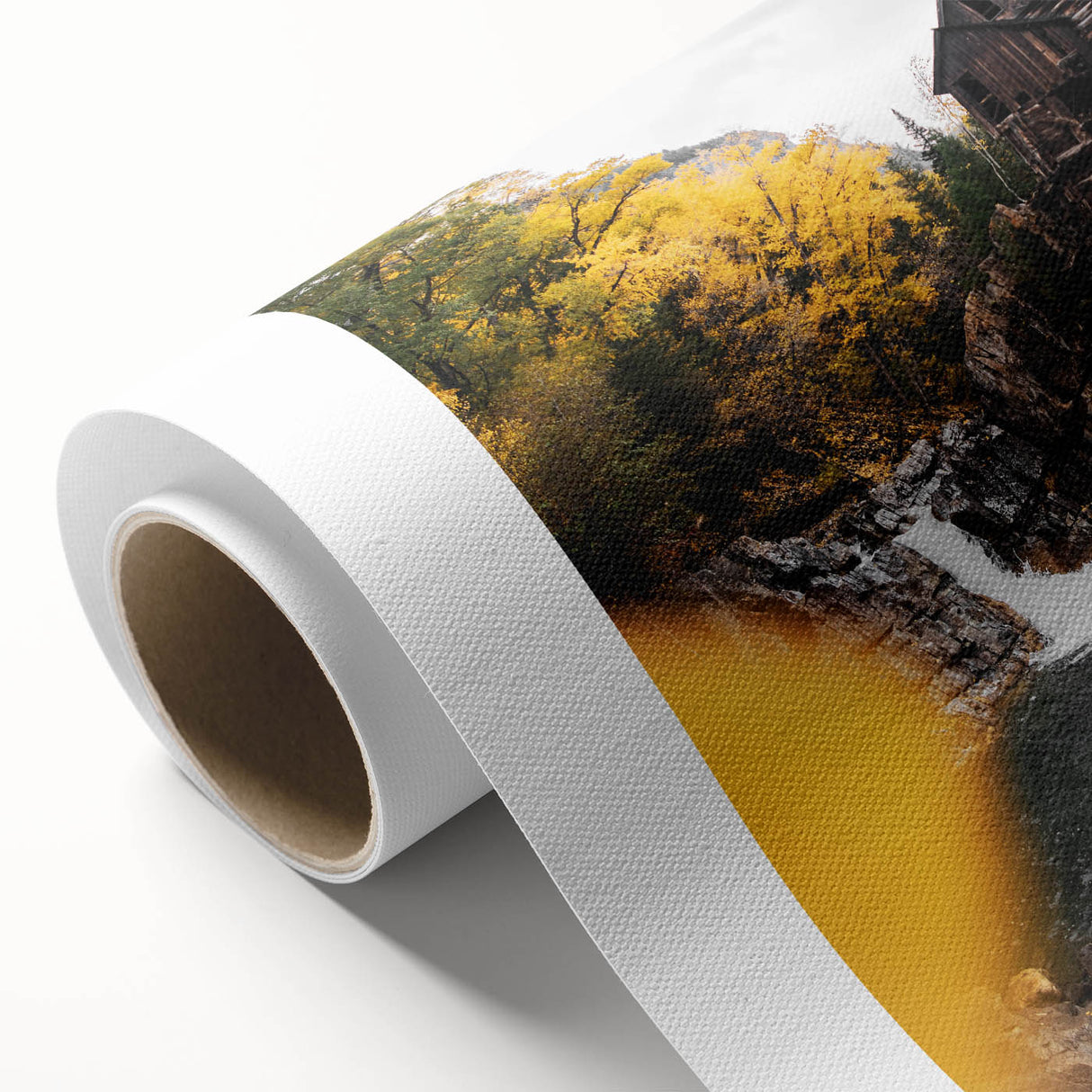 Old Mill by the Waterfall - Rustic Autumn Landscape Art