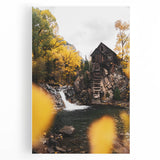 Old Mill by the Waterfall - Rustic Autumn Landscape Art