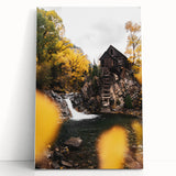 Old Mill by the Waterfall - Rustic Autumn Landscape Art