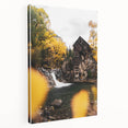 Old Mill by the Waterfall - Rustic Autumn Landscape Art