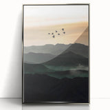 Twilight Flight Over Hills - Rustic Landscape Art