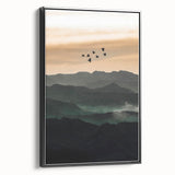 Twilight Flight Over Hills - Rustic Landscape Art