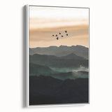 Twilight Flight Over Hills - Rustic Landscape Art