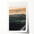 Twilight Flight Over Hills - Rustic Landscape Art