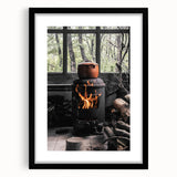 Rustic Wall Art: Wood Stove & Clay Pot – Cozy Farmhouse Decor Print