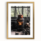 Rustic Wall Art: Wood Stove & Clay Pot – Cozy Farmhouse Decor Print