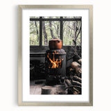 Rustic Wall Art: Wood Stove & Clay Pot – Cozy Farmhouse Decor Print