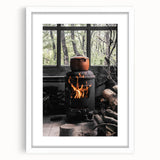 Rustic Wall Art: Wood Stove & Clay Pot – Cozy Farmhouse Decor Print