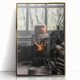 Rustic Wall Art: Wood Stove & Clay Pot – Cozy Farmhouse Decor Print