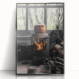 Rustic Wall Art: Wood Stove & Clay Pot – Cozy Farmhouse Decor Print