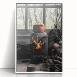 Rustic Wall Art: Wood Stove & Clay Pot – Cozy Farmhouse Decor Print
