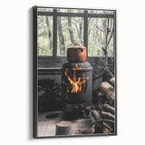 Rustic Wall Art: Wood Stove & Clay Pot – Cozy Farmhouse Decor Print