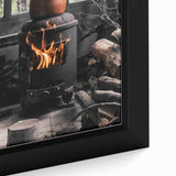 Rustic Wall Art: Wood Stove & Clay Pot – Cozy Farmhouse Decor Print