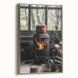 Rustic Wall Art: Wood Stove & Clay Pot – Cozy Farmhouse Decor Print