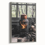 Rustic Wall Art: Wood Stove & Clay Pot – Cozy Farmhouse Decor Print