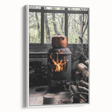 Rustic Wall Art: Wood Stove & Clay Pot – Cozy Farmhouse Decor Print
