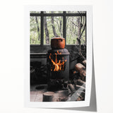 Rustic Wall Art: Wood Stove & Clay Pot – Cozy Farmhouse Decor Print