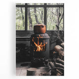Rustic Wall Art: Wood Stove & Clay Pot – Cozy Farmhouse Decor Print
