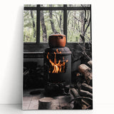 Rustic Wall Art: Wood Stove & Clay Pot – Cozy Farmhouse Decor Print
