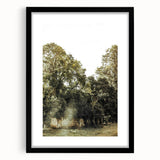 Rustic Wall Art: Serene Forest & Stone Structure – Farmhouse Decor Print