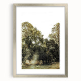 Rustic Wall Art: Serene Forest & Stone Structure – Farmhouse Decor Print