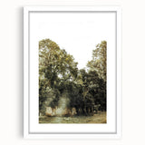 Rustic Wall Art: Serene Forest & Stone Structure – Farmhouse Decor Print