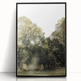 Rustic Wall Art: Serene Forest & Stone Structure – Farmhouse Decor Print