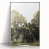 Rustic Wall Art: Serene Forest & Stone Structure – Farmhouse Decor Print