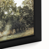 Rustic Wall Art: Serene Forest & Stone Structure – Farmhouse Decor Print