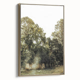 Rustic Wall Art: Serene Forest & Stone Structure – Farmhouse Decor Print