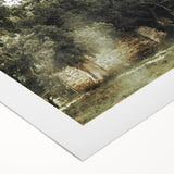 Rustic Wall Art: Serene Forest & Stone Structure – Farmhouse Decor Print