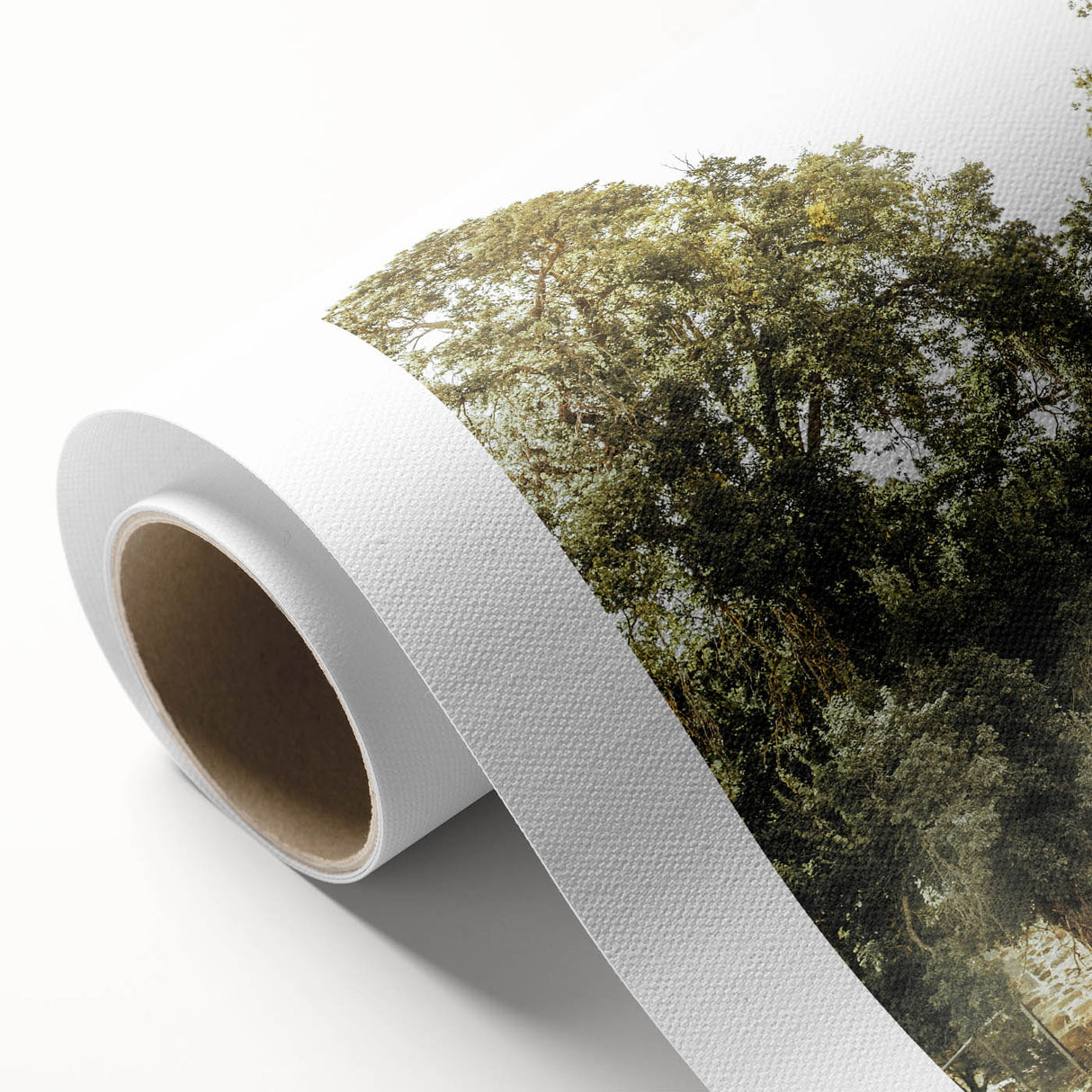 Rustic Wall Art: Serene Forest & Stone Structure – Farmhouse Decor Print