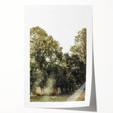 Rustic Wall Art: Serene Forest & Stone Structure – Farmhouse Decor Print