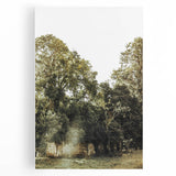 Rustic Wall Art: Serene Forest & Stone Structure – Farmhouse Decor Print