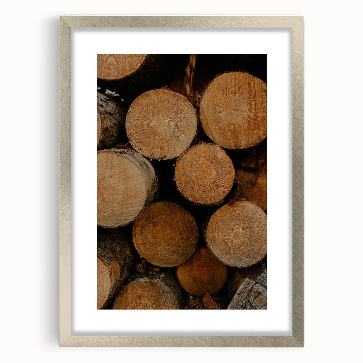 Rustic Wall Art: Stacked Logs Close-Up – Farmhouse Nature Decor Print
