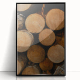 Rustic Wall Art: Stacked Logs Close-Up – Farmhouse Nature Decor Print