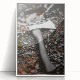 Rustic Wall Art: Axe on Gravel Close-Up – Industrial Farmhouse Decor Print