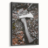 Rustic Wall Art: Axe on Gravel Close-Up – Industrial Farmhouse Decor Print