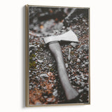 Rustic Wall Art: Axe on Gravel Close-Up – Industrial Farmhouse Decor Print