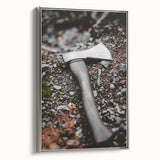 Rustic Wall Art: Axe on Gravel Close-Up – Industrial Farmhouse Decor Print