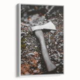 Rustic Wall Art: Axe on Gravel Close-Up – Industrial Farmhouse Decor Print