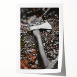 Rustic Wall Art: Axe on Gravel Close-Up – Industrial Farmhouse Decor Print