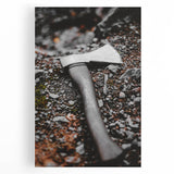 Rustic Wall Art: Axe on Gravel Close-Up – Industrial Farmhouse Decor Print