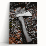 Rustic Wall Art: Axe on Gravel Close-Up – Industrial Farmhouse Decor Print