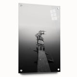 Rustic Wall Art: Broken Dock in Fog – Minimalist Black & White Print
