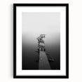 Rustic Wall Art: Broken Dock in Fog – Minimalist Black & White Print