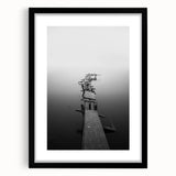 Rustic Wall Art: Broken Dock in Fog – Minimalist Black & White Print